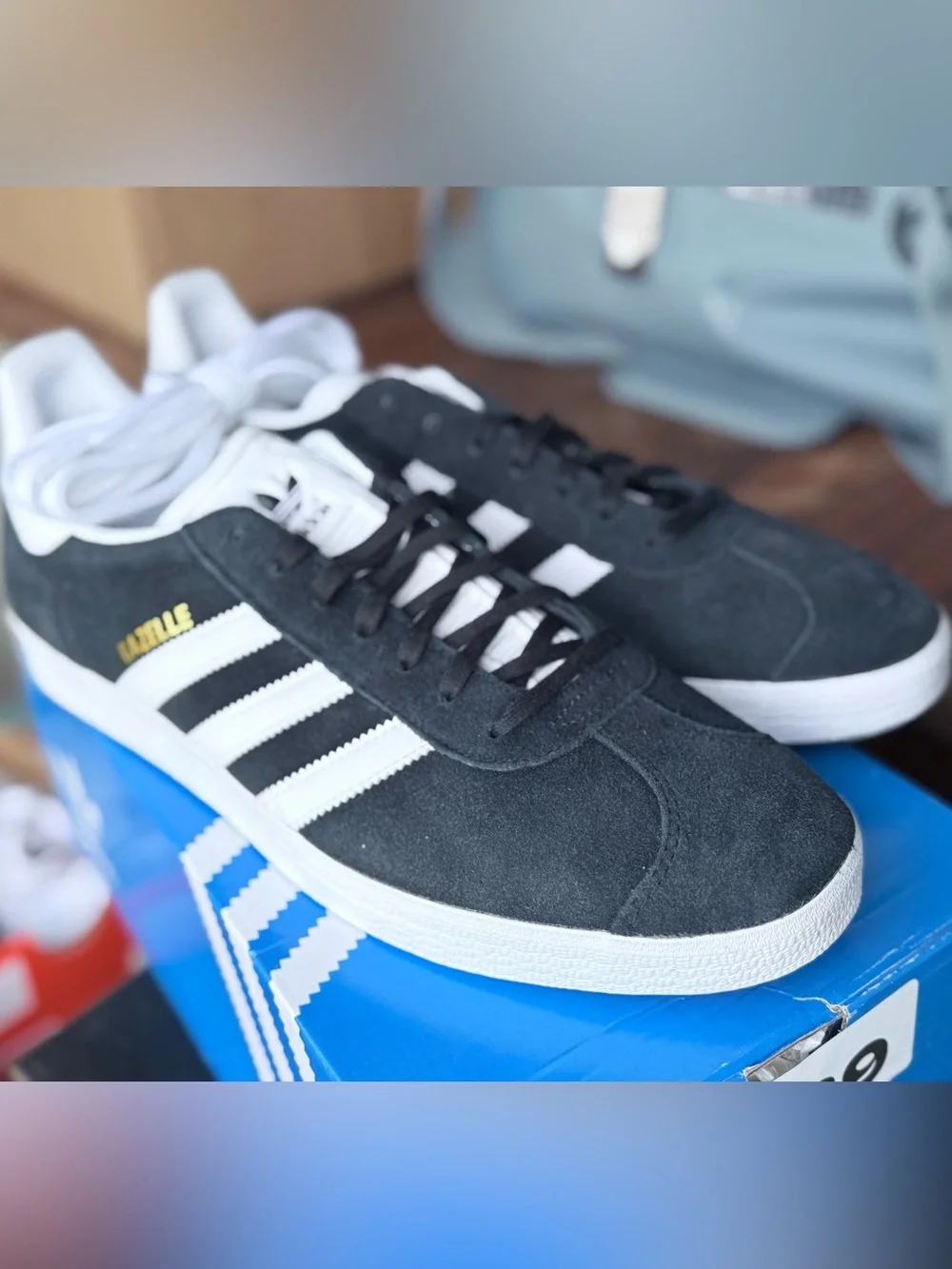 adidas Gazelle Black White Suede Sneakers